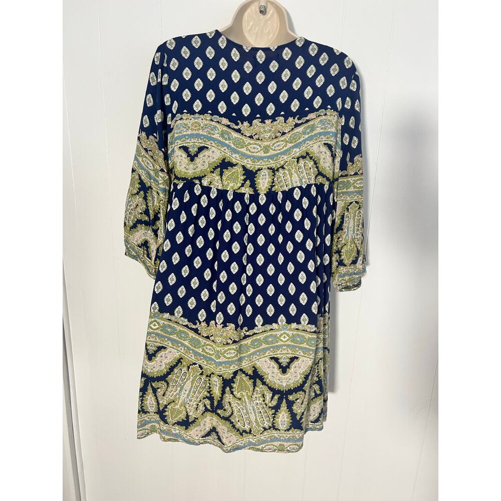 Joei and I Women's Dress/Swim Suit Cover Blue Paisley with Tie 3/4 Sleeve Large - Picture 10 of 10